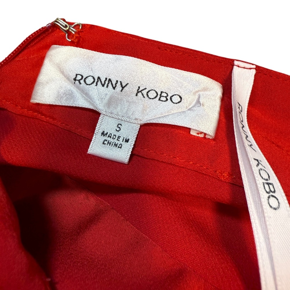 RONNY KOBO Wonder Red Satin Gown Halter Neck Maxi‎ Dress with Rose Detail Size S - Picture 8 of 14